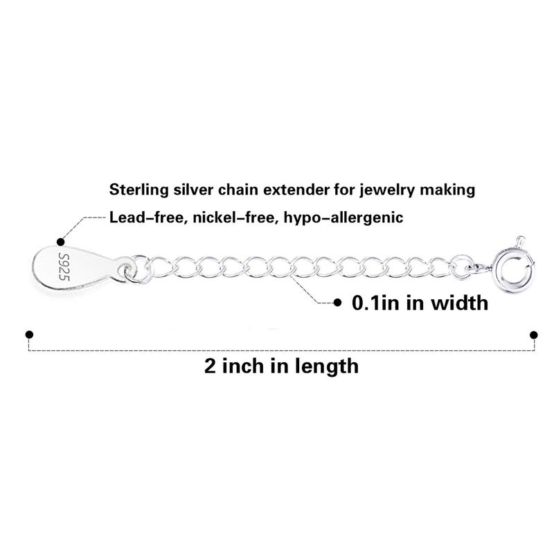 LANCHARMED 3 Pcs Necklace Extender, 925 Sterling Silver Extension for Jewelry Necklace Bracelet Anklet Extenders for Women Jewelry Making Chains 2 inch, Silver - Image 3